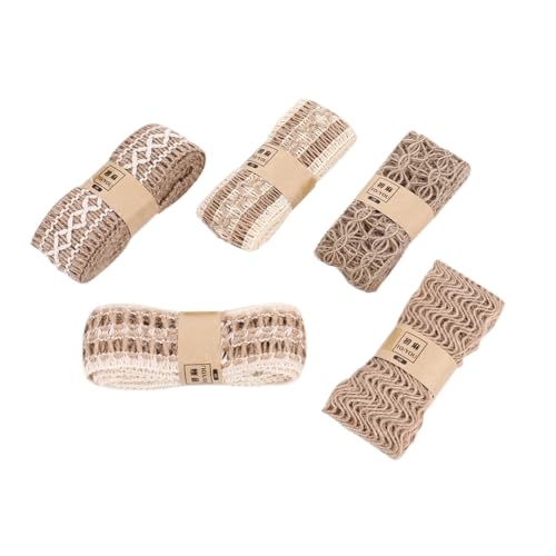 MUELODSIC 5 Stück Teiliges Vintage Juteband mit Spitzenmuster Langlebiges Zierband für DIY Bastelarbeiten Geschenkverpackung und Hochzeitsdeko Natürliche Baumwoll leinen mischung Vielseitig von MUELODSIC