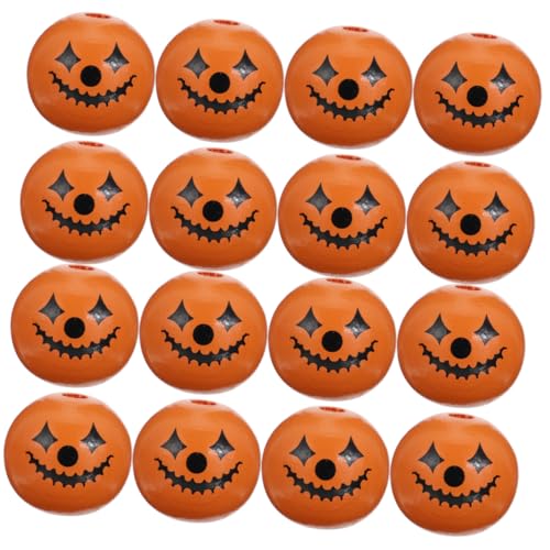 MUELODSIC 50 Stück Halloween Holzperlen Orange mit Muster Runde Holzabstandperlen zum Basteln Dekorative Lose Perlen für DIY Schmuck und Halloween Deko von MUELODSIC