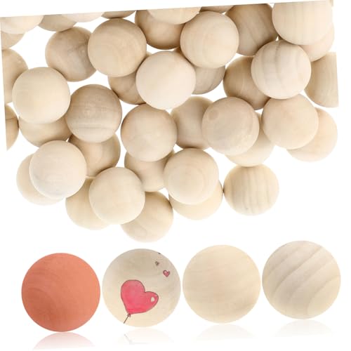 MUELODSIC 50 Stück Hemu runder Ball Holzperlen für Handwerk kleine Holzperlen zum Basteln Holzkugeln basteln Bastelball Naturholzkugeln Holzkugeln zum Basteln unfertige Holzkugeln Muhe Beige von MUELODSIC