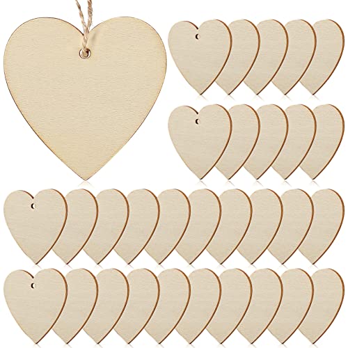MUELODSIC 50 Stück Holzherzen zum Basteln Unbehandelte Holzherzen mit Löchern und Schnüren für DIY Projekte Hochzeitsdeko und Geschenkanhänger von MUELODSIC
