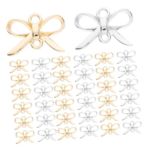 MUELODSIC 50 Stück Legierungs Bowknot Anhänger mit Doppelösen Langlebige Schmuckverbinder für Ohrring und Armbandherstellung Kreative DIY Charms Leicht und Rostfrei für Individuellen von MUELODSIC