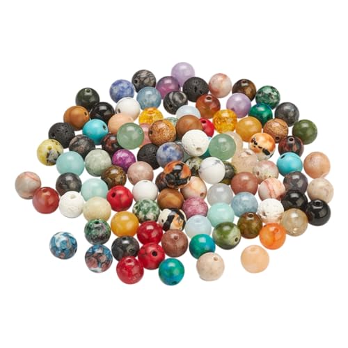 MUELODSIC 50 Stück Natürliche Kristallperlen Runde Lose Perlen mit Durchgehendem Bunte DIY Schmuckherstellung Perlen für Armbänder Halsketten und Bastelprojekte von MUELODSIC
