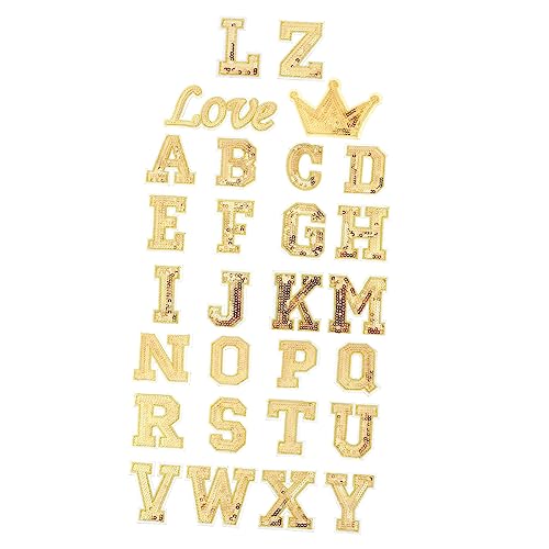 MUELODSIC 56 Stück Buchstaben Aufnäher Glitzernde Gold Hotfix Patches für Kleidung und Taschen zum Aufbügeln oder Annähen Alphabet Applikationen zur Dekoration und Reparatur von MUELODSIC