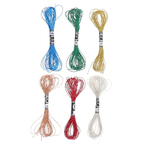 MUELODSIC 6 Stück Teiliges Metallic Stickgarn Langlebiges Farbechtes Polyester Garn für Handstickerei Glitzerfäden für Kreuzstich Handarbeiten und Bastelprojekte von MUELODSIC