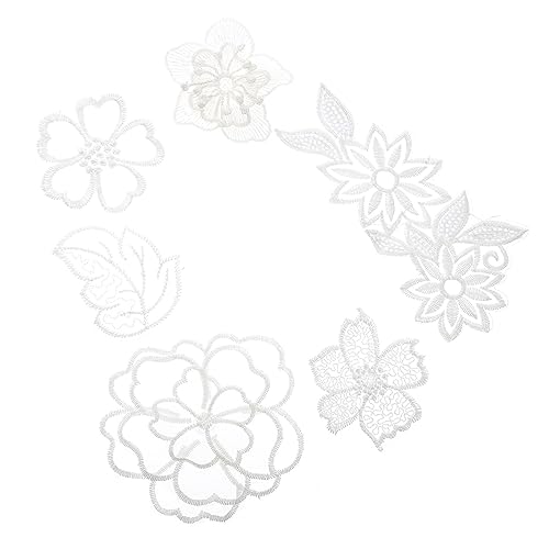 MUELODSIC 6 Stück Teiliges Weiße Spitzenblumen Aufnäher Gestickte Blumenapplikationen zum Aufnähen für DIY Kleidung Dekoration und Reparatur von MUELODSIC