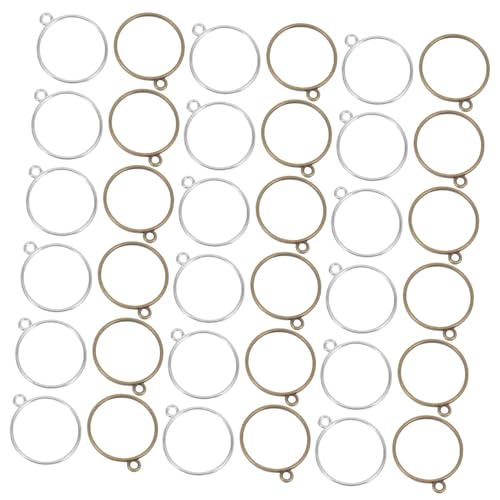 MUELODSIC 60 Stück Runde Offene Lünette Anhänger Hohle Rahmen Bezel für Resin Schmuckherstellung Legierung Farben Antikgrün Silber DIY Halskette Ohrring Bastelzubehör von MUELODSIC