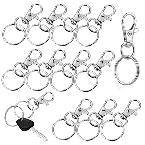 MUELODSIC 60Sätze Schlüsselketten Clip Haken und Runde Ringe Drehbare Schnapphaken Lanyard Clips für Schlüsselbund Geldbörse und DIY Handwerk Schlüsselring Robust und Rostfrei von MUELODSIC