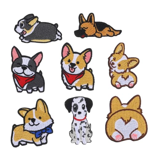 MUELODSIC 8 Stück Teiliges Hundemotiv Bügelflicken Bestickte Applikationen mit Corgi Deutschem Schäferhund Bulldogge Langlebige DIY Kleidungspatches für Jacken Rucksäcke Reparatur MUELODSIC 8 Stück Teiliges Hundemotiv Bügelflicken Bestickte Applikationen mit Corgi Deutschem Schäferhund Bulldogge Langlebige DIY Kleidungspatches für Jacken Rucksäcke Reparatur von MUELODSIC