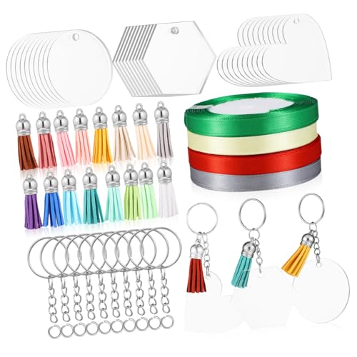 MUELODSIC Acryl Schlüsselanhänger mit Quasten Schlüsselring und Biegeringen Transparente Herz rohlinge DIY Anhänger Basteln Zubehör für Kreative Schlüsselbund Gestaltung Zufällige Farbe von MUELODSIC