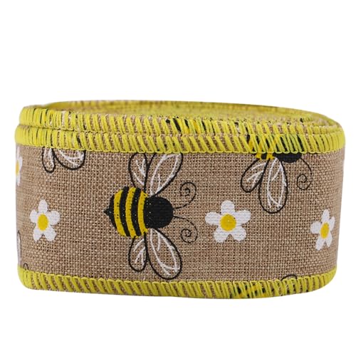MUELODSIC Dekoratives Bienen Geschenkband Yards Blumenmuster Geschenkverpackungsband Hochwertiges DIY Schleifenband für Geschenkboxen und Partydekoration Frühling Sommer Accessoire von MUELODSIC