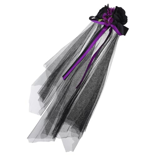 MUELODSIC Dunkles Blumen-schleier-stirnband mit Schleife Goth Haar-accessoire für Halloween Braut Leichter Blumenkranz Einzigartiges Gothic Headpiece für Kostüm Festtagsmode von MUELODSIC