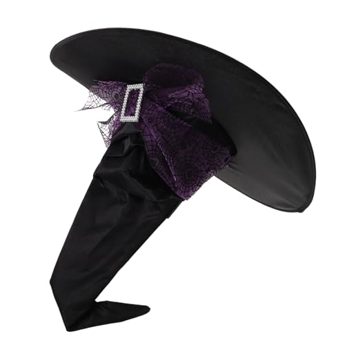 MUELODSIC Halloween Hexenhut Damen Großer Rüschenhut mit Spinnennetz-mesh Leichtes Atmungsaktives Kostümzubehör für Halloween Karneval Cosplay Festliche Kopfbedeckung von MUELODSIC
