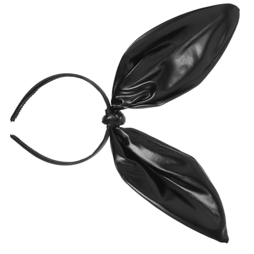 MUELODSIC Hasenohren Haarreif aus Kunstleder mit Knoten Stylischer Bunny Ear Headband für Damen Modisches Stirnband für Karneval Party Ostern und Cosplay Schwarzer Kopfschmuck von MUELODSIC