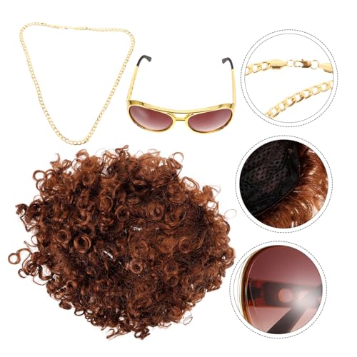 MUELODSIC Jahre Cosplay Party Perücke Disco Herren Damen Verstellbar Leicht Fake Goldkette Jahre Sonnenbrille Rollenspiel Zubehör für Kostümparty Karneval von MUELODSIC