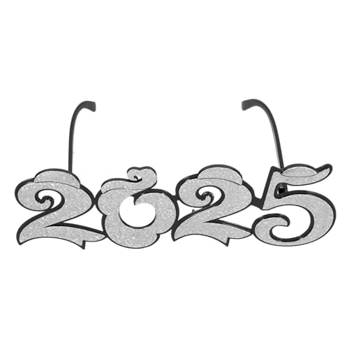 MUELODSIC Neujahr Partybrille Silber mit Zahlenmotiv Lustige Fotobrille als Partydeko und Fotoaccessoire für Silvesterfeier Leichte Stylische Requisitenbrille für Festliche von MUELODSIC