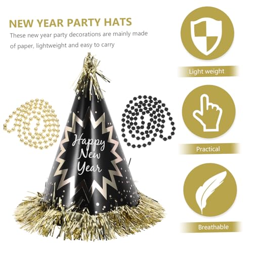 MUELODSIC Neujahrs-partyset mit Schwarzen und Goldfarbenen Papierhüten Stirnbändern Perlenketten und Krachmachern für Silvester Erwachsene Wiederverwendbare Partydekoration und Festzubehör MUELODSIC Neujahrs-partyset mit Schwarzen und Goldfarbenen Papierhüten Stirnbändern Perlenketten und Krachmachern für Silvester Erwachsene Wiederverwendbare Partydekoration und Festzubehör von MUELODSIC