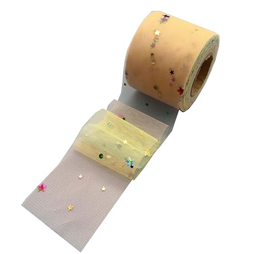 MUELODSIC Rainbow Mesh Ribbon mit Stern Mond Pailletten für DIY Kleidung und Haarschmuck Hellgelb Langlebiges Leichtes Deko Band für Bastelprojekte von MUELODSIC