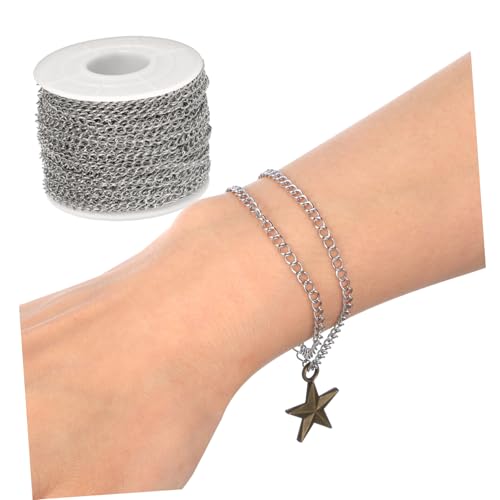 MUELODSIC Schmuckkette Rollenlänge Curb Chain für DIY Halsketten Armbänder Schmuckherstellung Langlebige Silberne Gliederkette Vielseitig für Kreative Bastelarbeiten von MUELODSIC