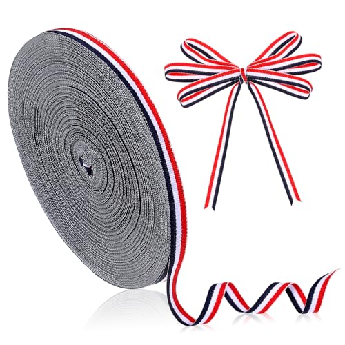 MUELODSIC Streifenbänder Polyester Rolle Rot Weiß und Marineblau für Hochzeitsdekoration Geschenkverpackung und Bastelprojekte von MUELODSIC