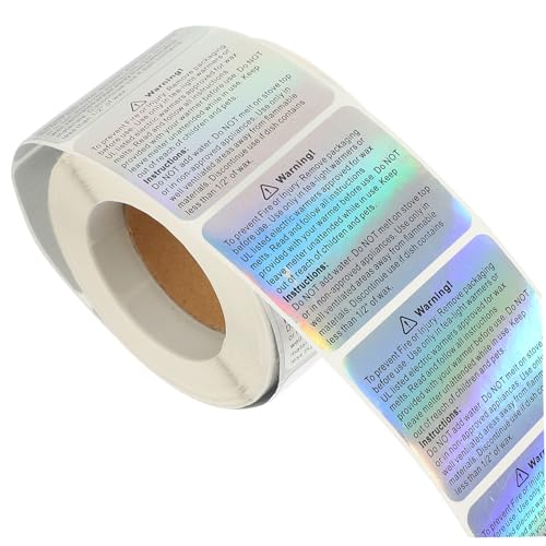 MUELODSIC Wasserdichte Holografische Warnaufkleber Selbstklebend für Kerzengläser DIY Sicherheitsetiketten aus Langlebigem Material zur Deutlichen Kennzeichnung von Behältern von MUELODSIC