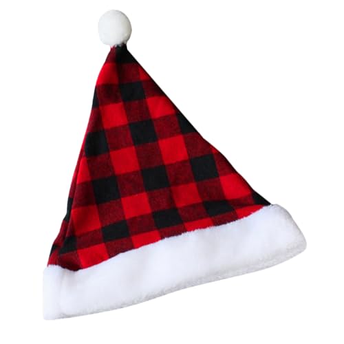 MUELODSIC Weihnachtsmütze Kariert Rot Schwarz Santa Hut aus Unisex Leichte Bequeme Xmas Party Mütze Vielseitiges Weihnachtskostüm und Dekorationsaccessoire für Erwachsene von MUELODSIC