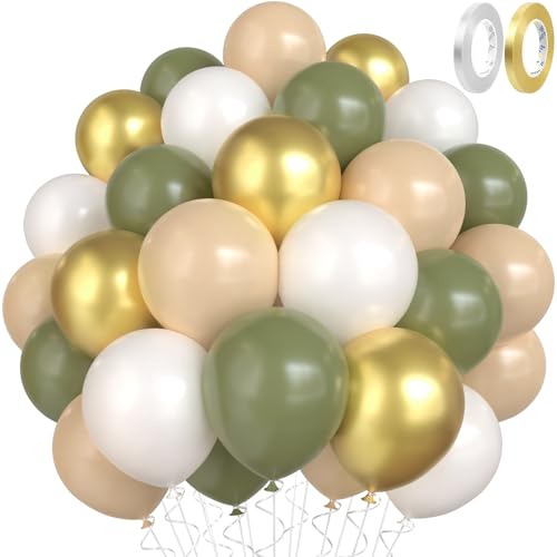 Luftballons Grün Gold, Salbei Grün Gold Weiß luftballons hochzeit Set 60 Stück 12 zoll Ballons mit 2 Rollen Band für Geburtstag Jubiläum Party Dekoration Graduierun von MUEZDUR