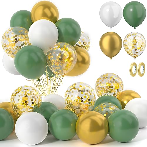 Luftballons Salbei Grün Gold Weiß, Grüne luftballons hochzeit Set 60 Stück 12 zoll Ballons mit 2 Rollen Band für Geburtstag Jubiläum Party Dekoration Graduierun von MUEZDUR