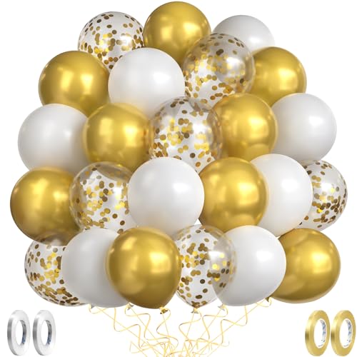 MUEZDUR Goldene Luftballons, 66 Stück 30cm Helium Gold Weiß Ballons, luftballons hochzeit Set mit 4 Rollen goldener Band luftballons gold für luftballon Girlande Geburtstag Hochzeit Party Deko von MUEZDUR