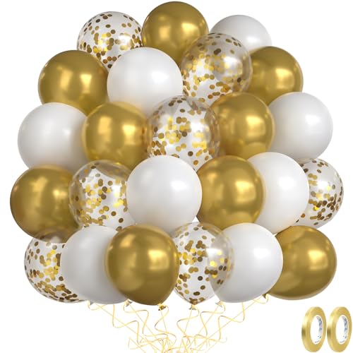 MUEZDUR Goldene Luftballons, 66 Stück 30cm Helium Gold Weiß Ballons, luftballons hochzeit Set mit 4 Rollen goldener Band luftballons gold für luftballon Girlande Geburtstag Hochzeit Party Deko von MUEZDUR