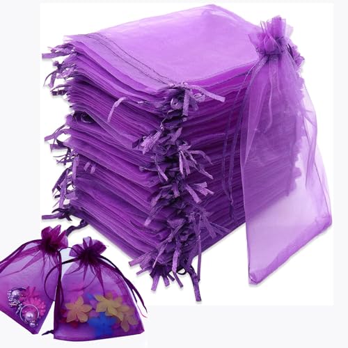 MUFEKUM 110 Stück Lila Organzasäckchen, 10x15cm Geschenksäckchen Organzabeutel mit Kordelzug, Organza Beutel Geschenkbeutel Organza für Hochzeit, Bonbonsbeutel, Schmuckbeutel, Weihnachten (Lila) von MUFEKUM