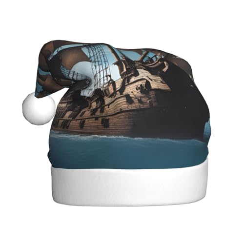 MUFLVDX Coole Piratenschiff-Aufdruck, Weihnachtsmütze für Erwachsene, Weihnachtsmannmütze für Damen und Herren, für Weihnachten, Neujahr, Urlaub, Partyzubehör MUFLVDX Coole Piratenschiff-Aufdruck, Weihnachtsmütze für Erwachsene, Weihnachtsmannmütze für Damen und Herren, für Weihnachten, Neujahr, Urlaub, Partyzubehör von MUFLVDX