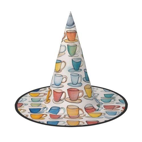 MUFLVDX Handgezeichnete Teekannen und Tassen, Druck, Halloween-Hexenhut, Erwachsene, Halloweenhut, Kostüme, Hexenhüte, Dekoration, Party MUFLVDX Handgezeichnete Teekannen und Tassen, Druck, Halloween-Hexenhut, Erwachsene, Halloweenhut, Kostüme, Hexenhüte, Dekoration, Party von MUFLVDX