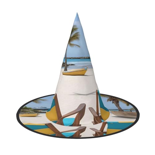 MUFLVDX Hexenhut mit Strandpalme, Stühle, Boote, Druck, Halloween, Hexenhut, Kostüme, Hexenhüte, Dekoration, Party MUFLVDX Hexenhut mit Strandpalme, Stühle, Boote, Druck, Halloween, Hexenhut, Kostüme, Hexenhüte, Dekoration, Party von MUFLVDX