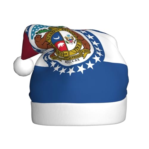 MUFLVDX Missouri Weihnachtsmütze mit Staatsflagge, Erwachsene, Weihnachtsmannmütze für Damen und Herren, für Weihnachten, Neujahr, Urlaub, Partyzubehör MUFLVDX Missouri Weihnachtsmütze mit Staatsflagge, Erwachsene, Weihnachtsmannmütze für Damen und Herren, für Weihnachten, Neujahr, Urlaub, Partyzubehör von MUFLVDX