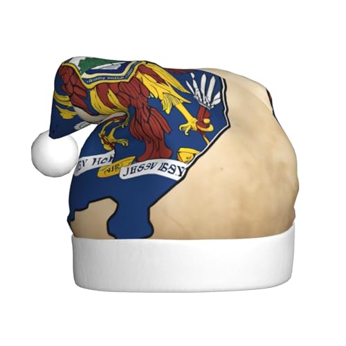 MUFLVDX New Jersey Flaggenkarte mit Adlermuster, Weihnachtsmütze für Erwachsene, Nikolausmütze für Damen und Herren, für Weihnachten, Neujahr, Urlaub, Partyzubehör MUFLVDX New Jersey Flaggenkarte mit Adlermuster, Weihnachtsmütze für Erwachsene, Nikolausmütze für Damen und Herren, für Weihnachten, Neujahr, Urlaub, Partyzubehör von MUFLVDX