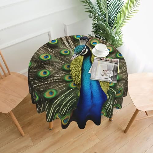 MUFLVDX Runde Tischdecke mit Pfauenfeder-Druck, für Innen- und Außenbereich, dekorativ und funktional MUFLVDX Runde Tischdecke mit Pfauenfeder-Druck, für Innen- und Außenbereich, dekorativ und funktional von MUFLVDX