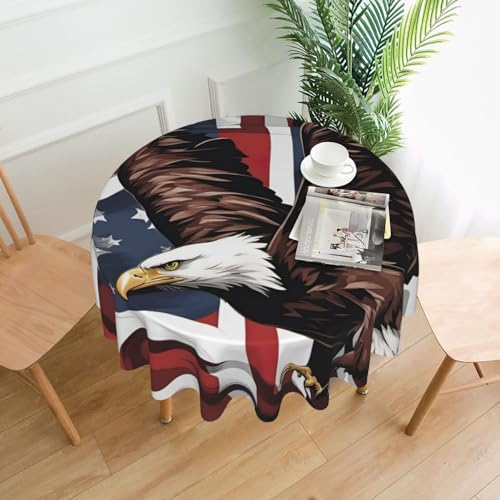 MUFLVDX Tischdecke, Motiv: Adler mit USA-Flagge, rund, für Innen- und Außenbereich, dekorativ und funktional MUFLVDX Tischdecke, Motiv: Adler mit USA-Flagge, rund, für Innen- und Außenbereich, dekorativ und funktional von MUFLVDX