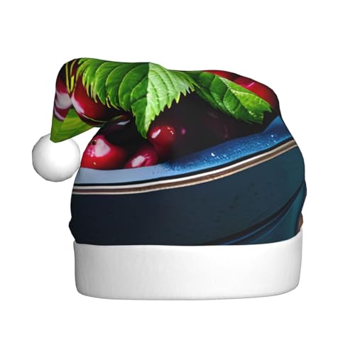 MUFLVDX Weihnachtsmütze für Erwachsene, Motiv: Eimer mit Kirschen, Weihnachtsmannmütze für Damen und Herren, für Weihnachten, Neujahr, Urlaub, Partyzubehör MUFLVDX Weihnachtsmütze für Erwachsene, Motiv: Eimer mit Kirschen, Weihnachtsmannmütze für Damen und Herren, für Weihnachten, Neujahr, Urlaub, Partyzubehör von MUFLVDX