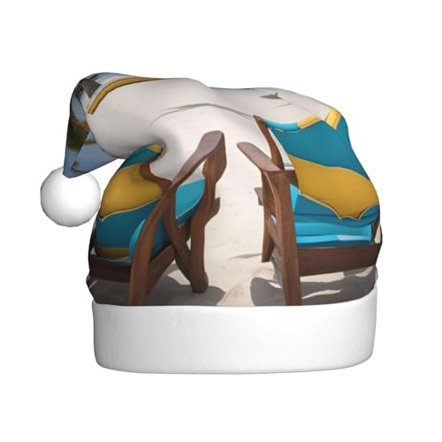 MUFLVDX Weihnachtsmütze für Erwachsene, Motiv: Palme, Stühle, Boote, Weihnachtsmannmütze für Damen und Herren, für Weihnachten, Neujahr, Urlaub, Partyzubehör MUFLVDX Weihnachtsmütze für Erwachsene, Motiv: Palme, Stühle, Boote, Weihnachtsmannmütze für Damen und Herren, für Weihnachten, Neujahr, Urlaub, Partyzubehör von MUFLVDX