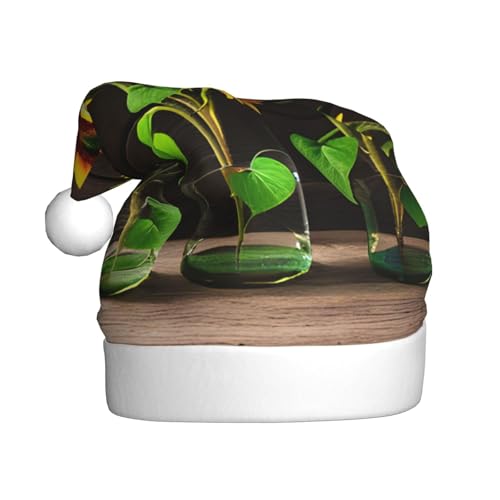 MUFLVDX Weihnachtsmütze mit drei Sonnenblumen auf Holzdruck, für Erwachsene, Weihnachtsmannmütze für Damen und Herren, für Weihnachten, Neujahr, Urlaub, Partyzubehör von MUFLVDX