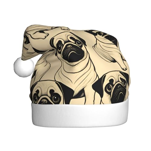 MUFLVDX Weihnachtsmütze mit niedlichem Mops-Aufdruck, für Erwachsene, Weihnachtsmannmütze für Damen und Herren, für Weihnachten, Neujahr, Urlaub, Partyzubehör MUFLVDX Weihnachtsmütze mit niedlichem Mops-Aufdruck, für Erwachsene, Weihnachtsmannmütze für Damen und Herren, für Weihnachten, Neujahr, Urlaub, Partyzubehör von MUFLVDX