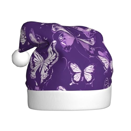 MUFLVDX Weihnachtsmütze mit violetten Schmetterlingen und Blumendruck, für Erwachsene, Weihnachtsmannmütze für Damen und Herren, für Weihnachten, Neujahr, Urlaub, Partyzubehör MUFLVDX Weihnachtsmütze mit violetten Schmetterlingen und Blumendruck, für Erwachsene, Weihnachtsmannmütze für Damen und Herren, für Weihnachten, Neujahr, Urlaub, Partyzubehör von MUFLVDX