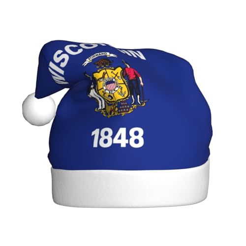 MUFLVDX Wisconsin Weihnachtsmütze mit Staatsflagge, Erwachsene, Weihnachtsmannmütze für Damen und Herren, für Weihnachten, Neujahr, Urlaub, Partyzubehör MUFLVDX Wisconsin Weihnachtsmütze mit Staatsflagge, Erwachsene, Weihnachtsmannmütze für Damen und Herren, für Weihnachten, Neujahr, Urlaub, Partyzubehör von MUFLVDX