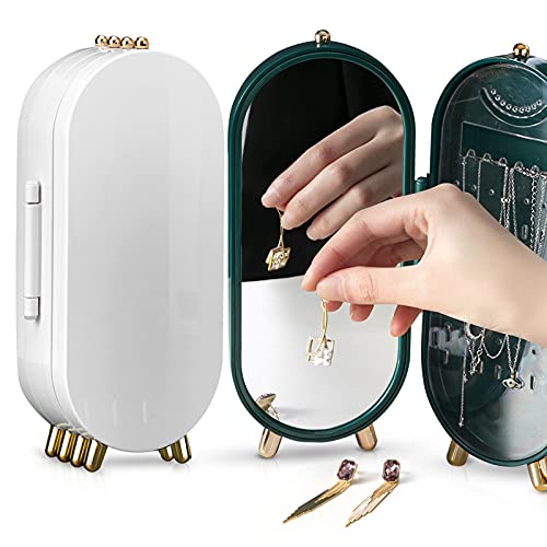 MUGFILWJ AAAplus+ Schmuck-Organizer, Halsketten- und Ohrringhalter mit Spiegel, Display für Halskette und Ohrringe, staubdichte ABS-Schmuckschatullen (weiß) von MUGFILWJ