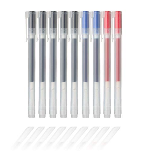 MUJI Gel-Tinte Kugelschreiber, 0,38 mm, 9 Stück, Schwarz, 2 Blau, 2 Rot, 9 Stück von MUJI
