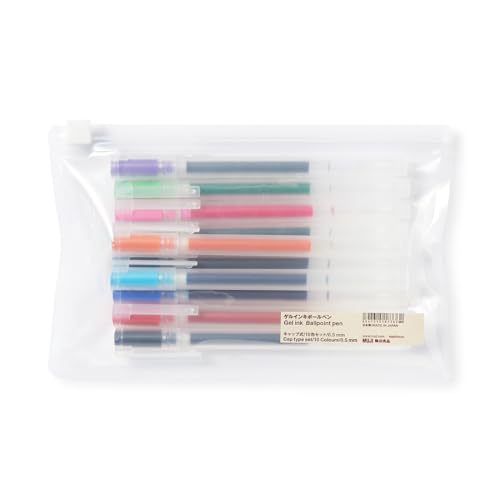 MUJI 無印良品 Gel-Tinten-Kugelschreiber, 0,5 mm Spitze, Set mit 10 Farben, Kappenstil, hergestellt in Japan MUJI 無印良品 Gel-Tinten-Kugelschreiber, 0,5 mm Spitze, Set mit 10 Farben, Kappenstil, hergestellt in Japan von MUJI 無印良品