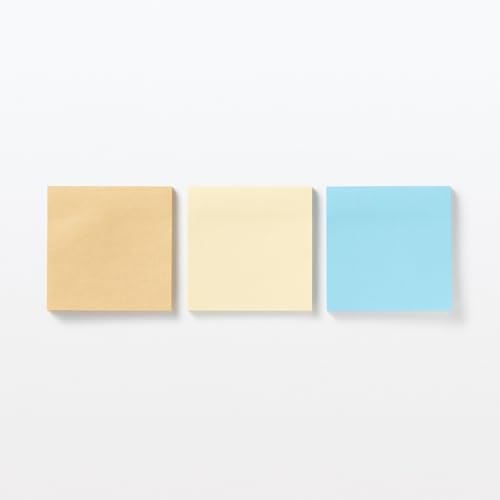 MUJI 無印良品 Quadratische Haftnotizen, 75 x 75 mm, 50 Blatt, Kraftpapier, hergestellt in Japan (3, Gelb) von MUJI 無印良品