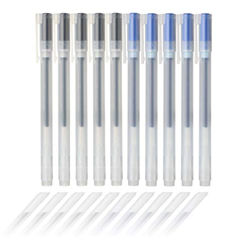 Muji Gel-Tinten-Kugelschreiber, 0,5 mm, 2-farbiges Set, Schwarz, 5 Stück, Blau, 5 Stück von Muji