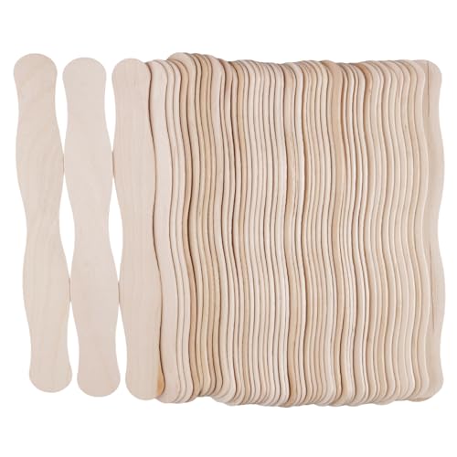 MUKLEI 300 Stück 20,3 cm große Holz-Stielstäbchen, Fächergriffe, gewellte Stäbchen für Heimwerker, Handwerk, Hochzeit von MUKLEI