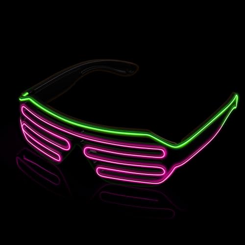 MULBEVD 1 Packung LED-Leuchtbrille, El-Wire-Rave-Shutter-Brille, Partybrille für Halloween, DJ, Konzerte, Rave, Cosplay-Partys (Grün& Rosa) von MULBEVD